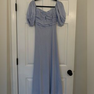 Blue maxi dress with puff sleeves